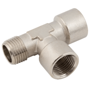 offset female metric & bspp x male metric & bspt brass nickel plated equal tees